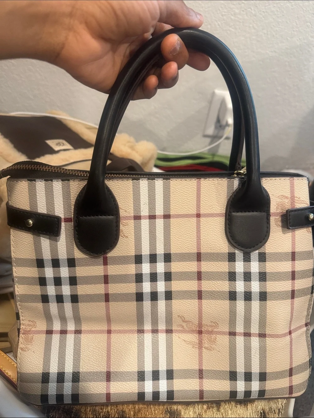 Burberry Beige Plaid Satchel with handles but no long strap